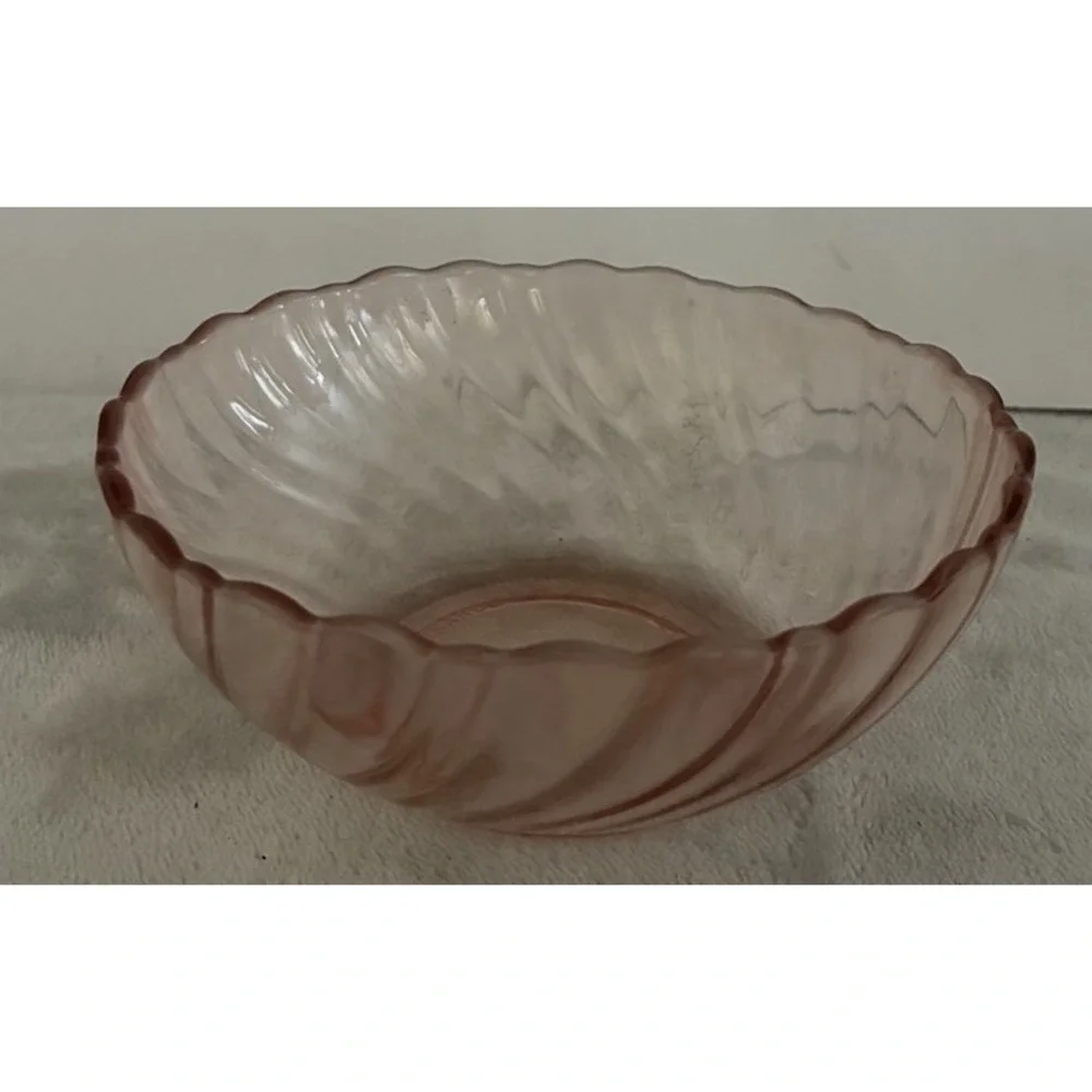 Arcoroc Dessert Bowl Pink Depression Glass Rosaline Swirl 5